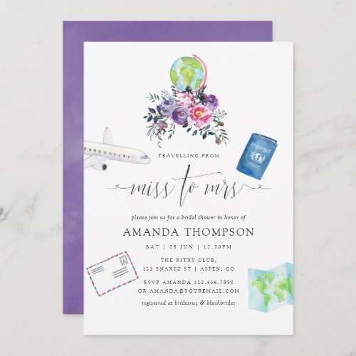 Floral Traveling From Miss To Mrs Bridal Shower Invitation