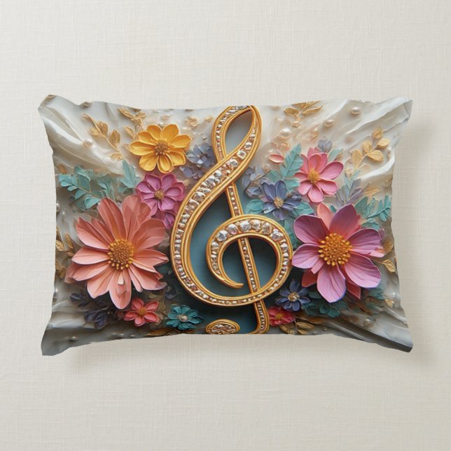 Floral Treble Clef  Accent Pillow (Front)