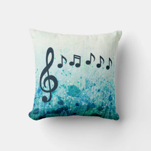 Floral Treble Clef and Music Notes Throw Pillow