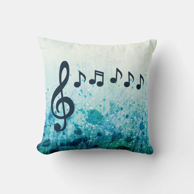 Floral Treble Clef and Music Notes Throw Pillow (Front)