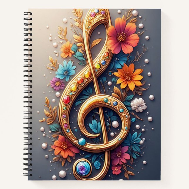 Floral Treble Clef  Notebook (Front)