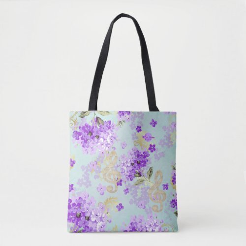 Floral Treble Clef Purple Flowers Tote Bag
