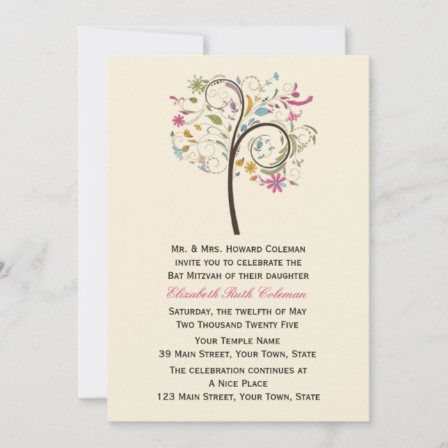 Floral Tree, Bat Mitzvah Invitation (Front)