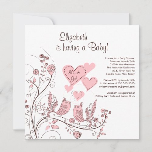 Floral Tree Birds  Hearts Baby Shower Invitation