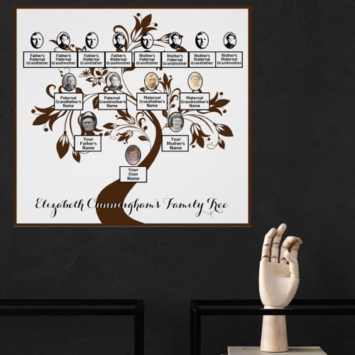 Floral Tree Brown Silhouette Family Tree Photos  Poster