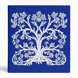 Floral Tree of Life in White on Cobalt Blue 3 Ring Binder