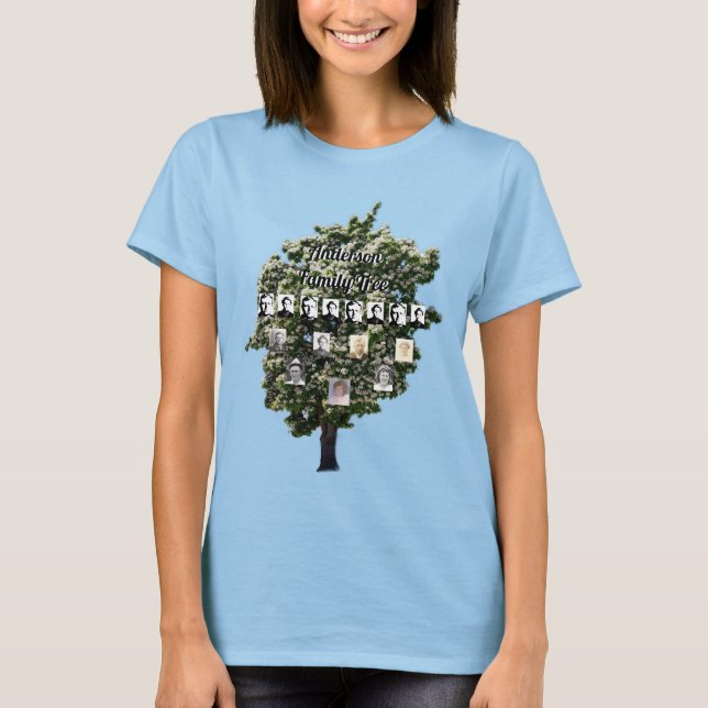 Floral Tree Photo Cutout 4 Generation Family Tree T-Shirt (Front)