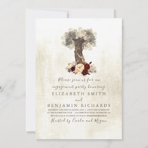Floral Tree Rustic Engagement Party Invitation