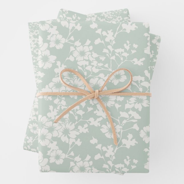 Floral Trellis - Muted Sage Wrapping Paper Sheets (In situ)