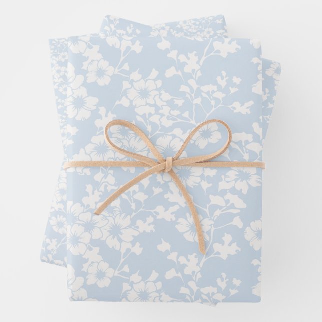 Floral Trellis - Powder Blue Wrapping Paper Sheets (In situ)