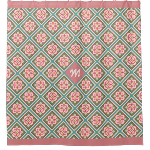 Floral Trellis Pretty Pink Flower Monogram Lattice Shower Curtain