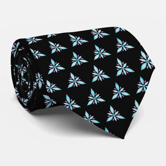 Floral Triangles Pattern / Semi Abstract Flowers Neck Tie (Rolled)