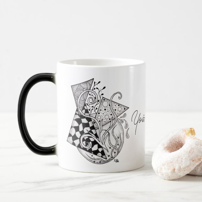Floral Triangles, Tangle Drawing - Color Morph Mug (With Donut)