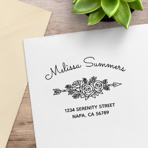 Floral Tribal Arrow, Rose Flowers Address 6 Rubber Stamp