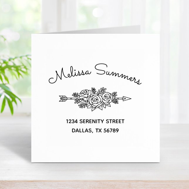 Floral Tribal Arrow, Rose Flowers Address 6 Rubber Stamp (Creator Uploaded)