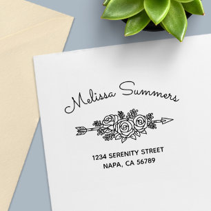Floral Tribal Arrow, Rose Flowers Address 6 Self-inking Stamp