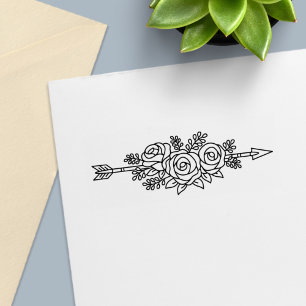 Floral Tribal Arrow, Rose Flowers Posy 3 Self-inking Stamp