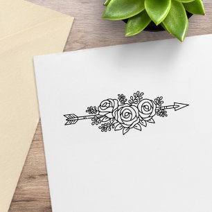Floral Tribal Arrow, Rose Flowers Posy Rubber Stamp