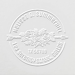 Floral Tribal Arrow Rose Flowers Round Address Embosser