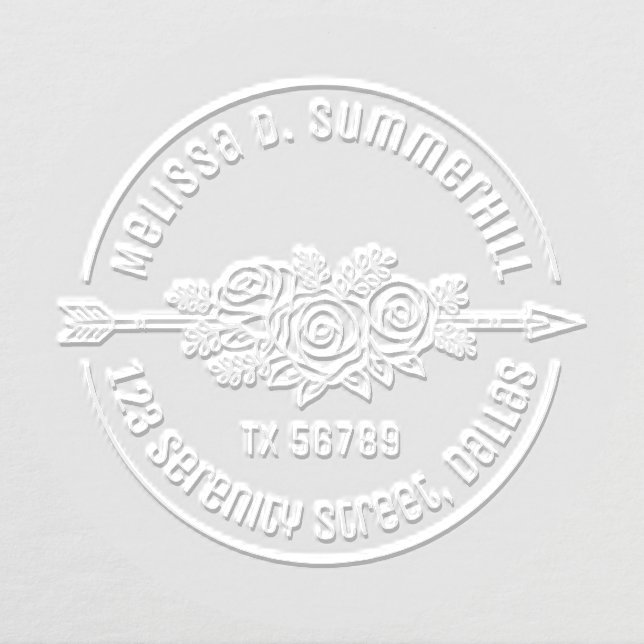 Floral Tribal Arrow Rose Flowers Round Address Embosser (Design)