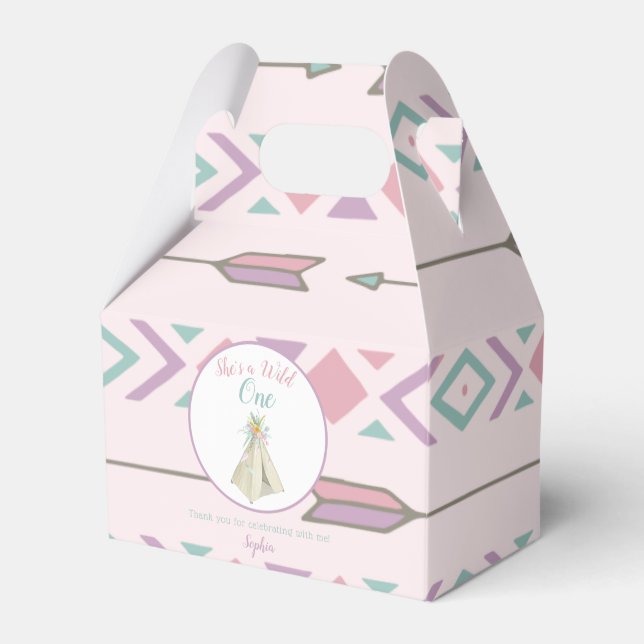Floral Tribal Teepee Wild One 1st Birthday Favor Boxes (Front Side)