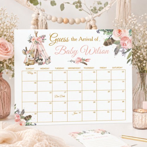 Floral Tribal Woodland Guess Baby's Arrival Game Poster