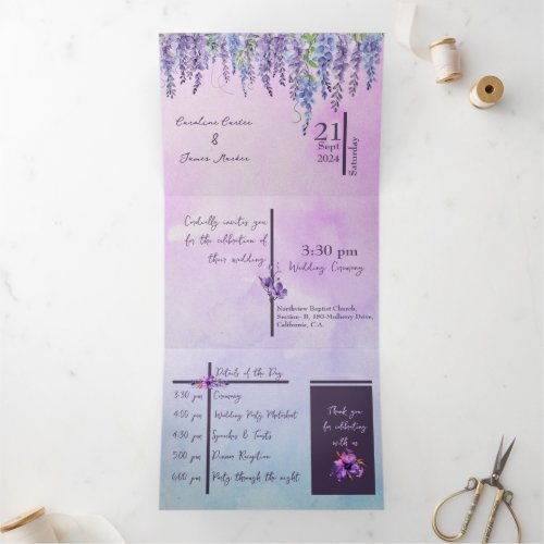 Floral Trifold Letter Fold Wedding Invitation