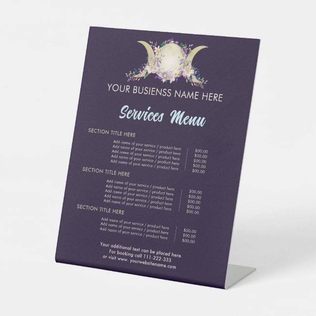 Floral Triple Moon - Triple Goddess Pedestal Sign (Front)