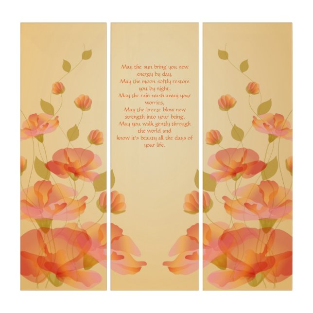 Floral Triptych Wall Art with Apache Blessing (Front)