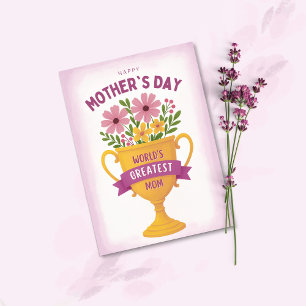 Floral Trophy Mother's Day Purple Holiday Card