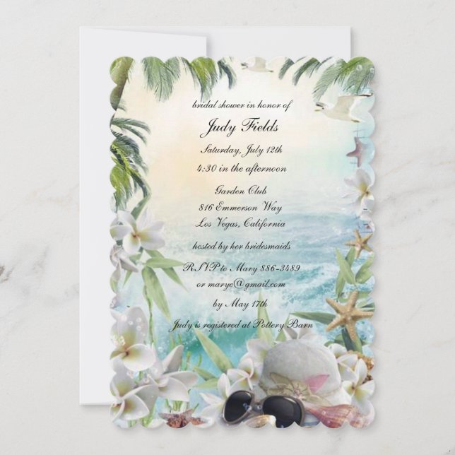 Floral Tropical Beach Wedding Bridal Shower Invitation (Front)