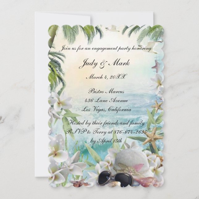 Floral Tropical Beach Wedding Engagement Party Invitation (Front)