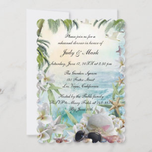 Floral Tropical Beach Wedding Rehearsal Dinner Invitation