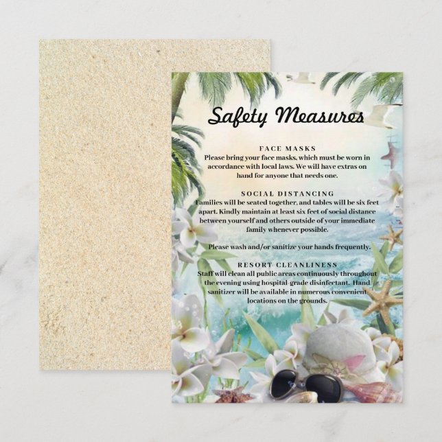 Floral Tropical Beach Wedding Safety Measures Enclosure Card (Front/Back)