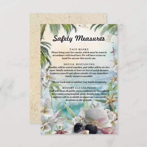 Floral Tropical Beach Wedding Safety Measures Enclosure Card