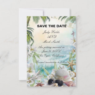 Floral Tropical Beach Wedding Save The Date Card