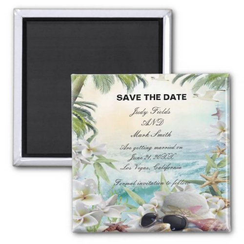 Floral Tropical Beach Wedding Save The Date Magnet