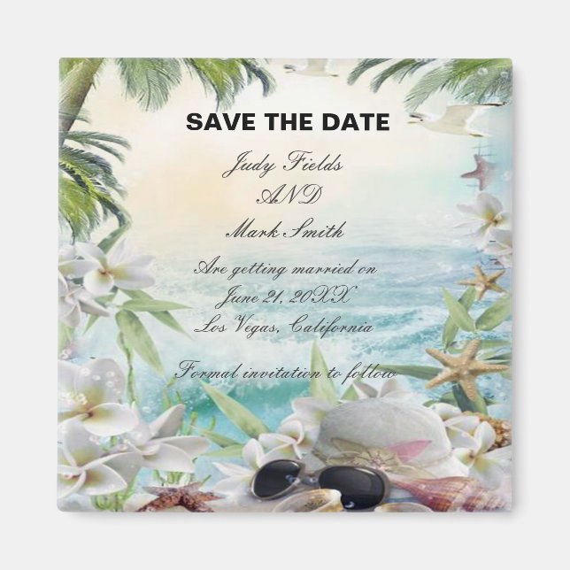 Floral Tropical Beach Wedding Save The Date Magnet (Front)
