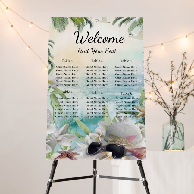Floral Tropical Beach Wedding Seating Chart Foam Board (In Situ (Stand))