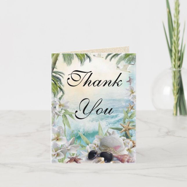 Floral Tropical Beach Wedding Thank You Card (Front)