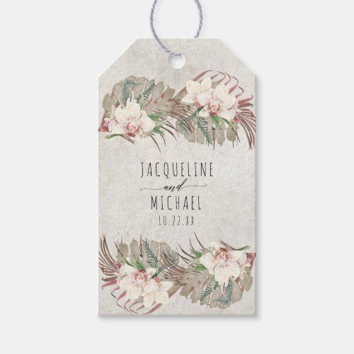 Floral Tropical Beach White Orchid Palm Greenery Gift Tags