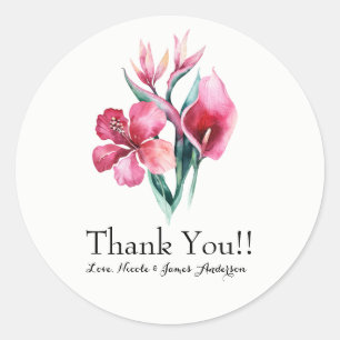 Floral Tropical Bouquet Elegant Wedding Favor Classic Round Sticker