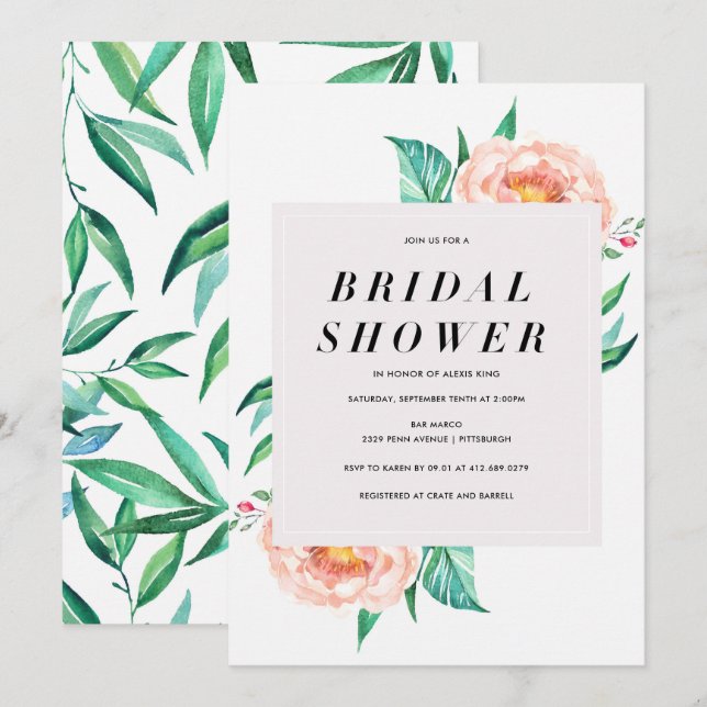 Floral Tropical Bridal Shower Invitation (Front/Back)