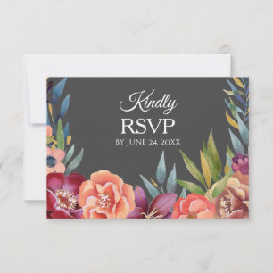 Floral Tropical Burgundy RSVP 3 Meal Card- Gray Card