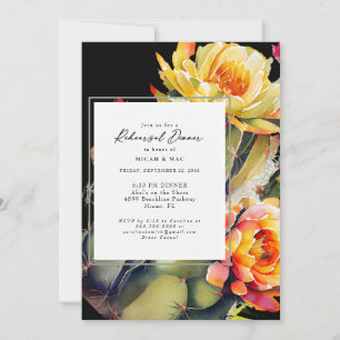 Floral Tropical Cactus Black Rehearsal Dinner Invitation
