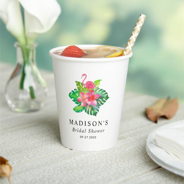 Floral Tropical Flamingo Bridal Shower Paper Cups (Insitu)