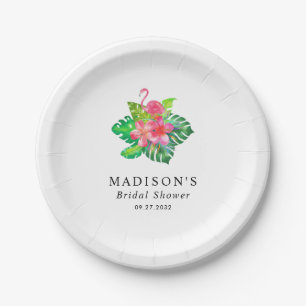 Floral Tropical Flamingo Bridal Shower Paper Plates