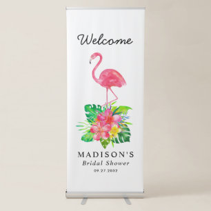 Floral Tropical Flamingo Bridal Shower Welcome Retractable Banner