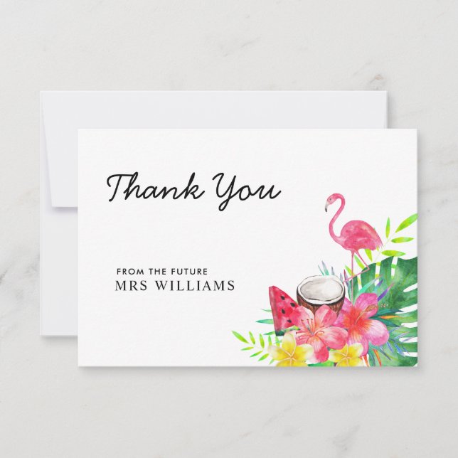 Floral Tropical Flamingo Palm Leaves Thank You (Front)