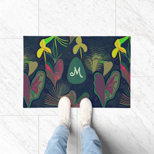 Floral Tropical Flowers Botanical Plants Monogram Doormat